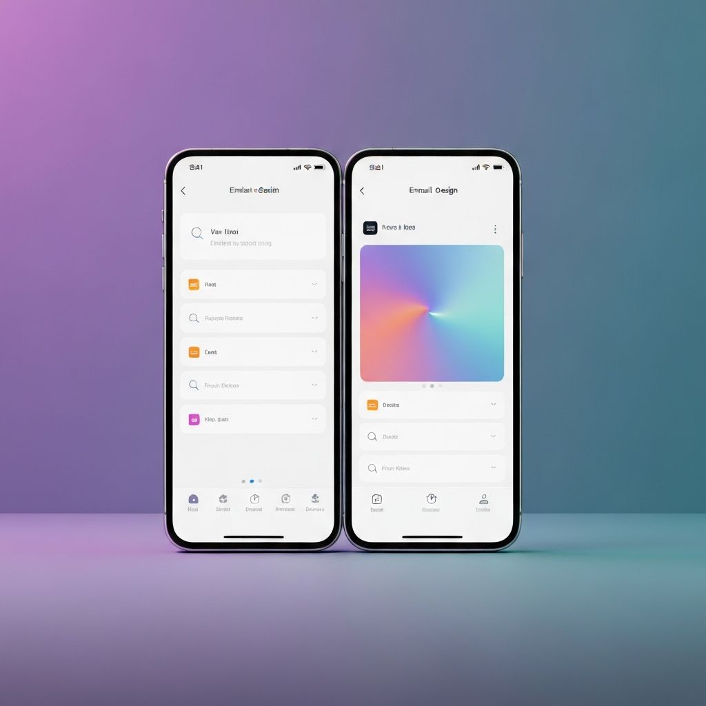 Two smartphones side by side showing a mobile-first temp email interface versus a desktop interface shrunk to mobile