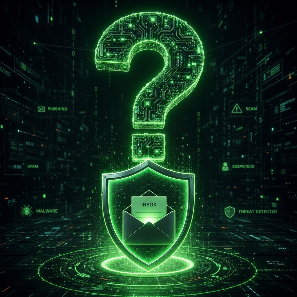 A padlock icon over an email symbol suggesting a safety evaluation
